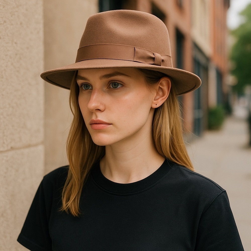 Anthropologie | San Diego Hat Co. Bow Fedora Tan Boho